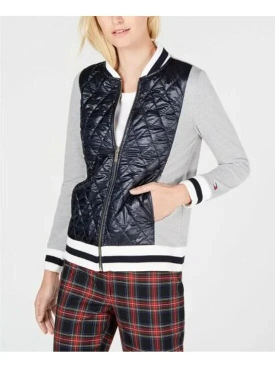Tommy Hilfiger Women's Lush Life Casual Quilted Bomber Jacket Black/Gray S/P NWT - Picture 2 of 13